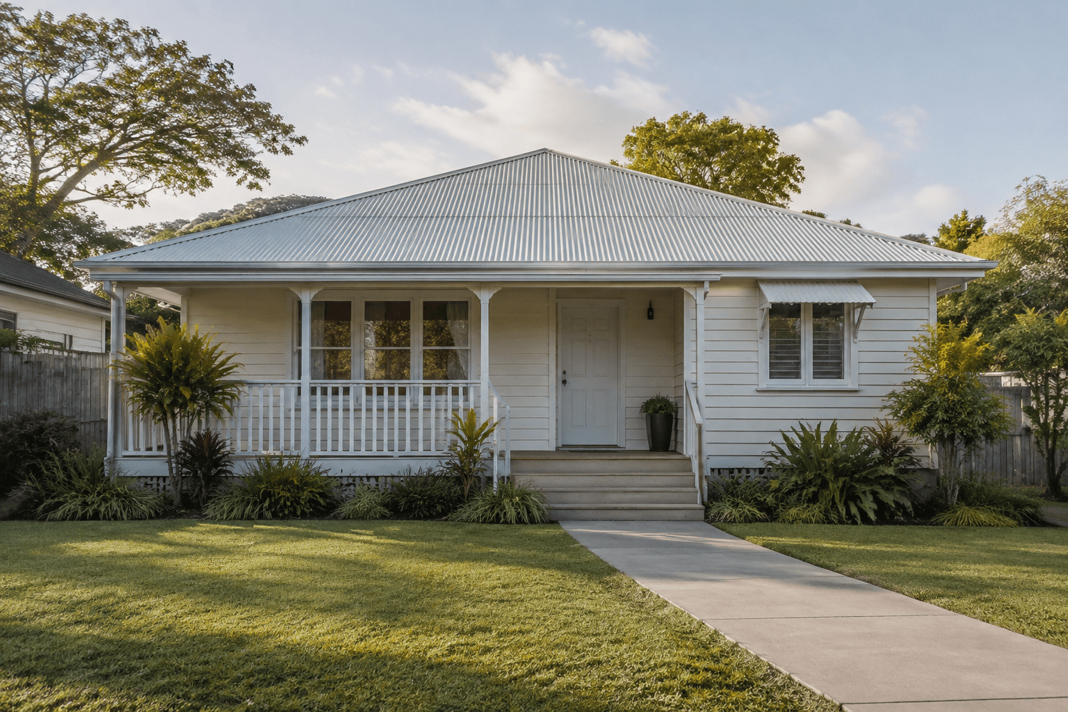 A Queensland home with a front veranda in afternoon light